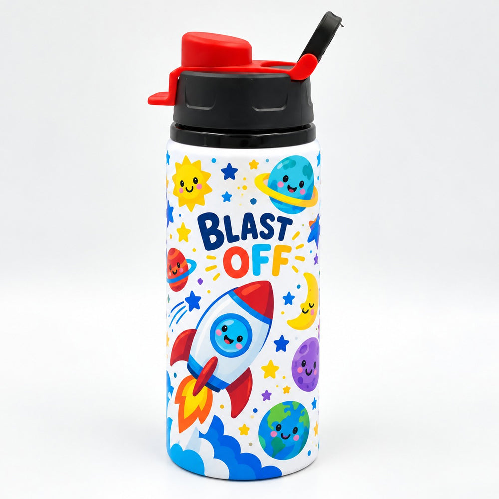 Kids Printed Stainless Steel Water Bottle with Straw Lid - 500ml