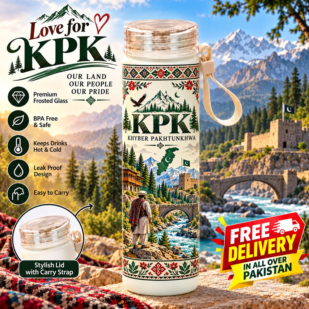 Love for KPK Frosted Glass Water Bottle - Khyber Pakhtunkhwa Edition 500ml