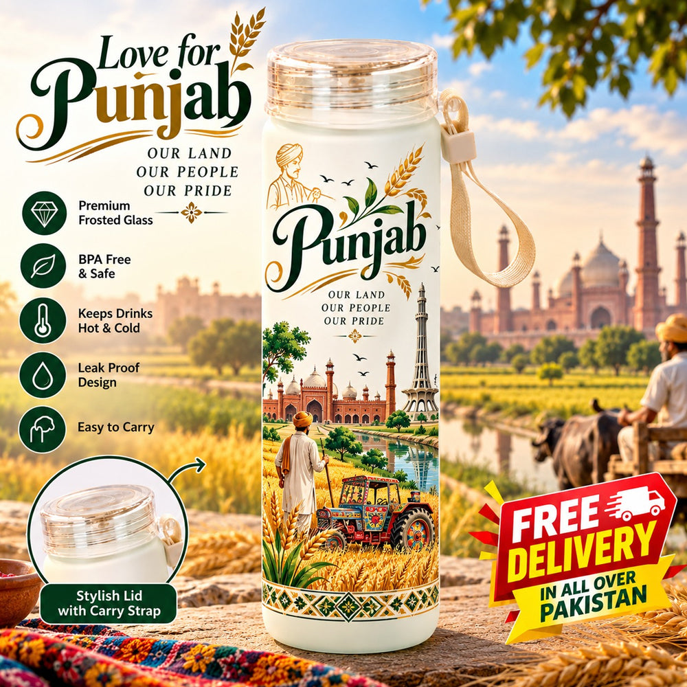 Love for Punjab Frosted Glass Water Bottle - Cultural Heritage Edition 500ml