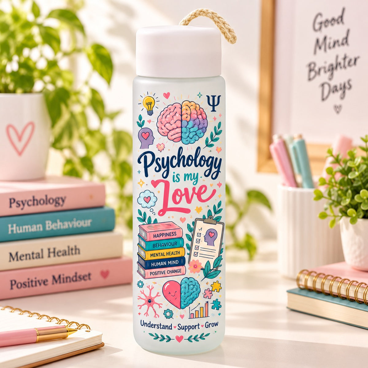 Customized Psychology Is My Love Frosted Glass Water Bottle