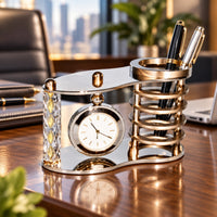 G-016- Glass Table Clock + Pen Holder