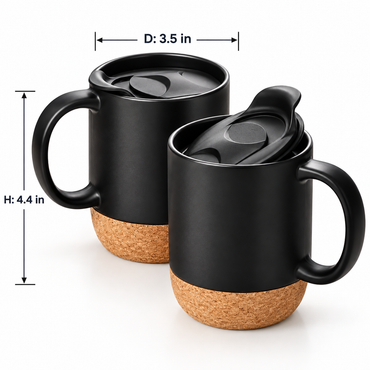 Matt Black Ceramic Coffee Mug with Lid