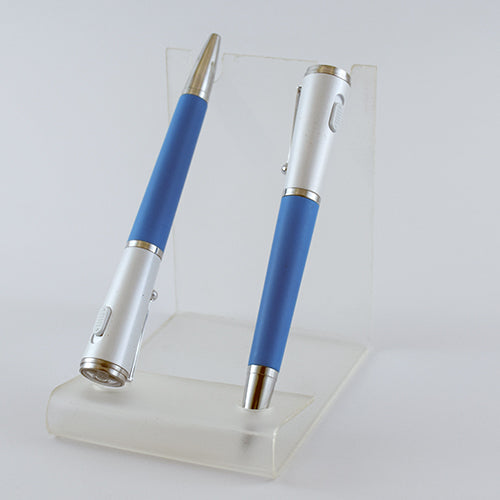 Silver/Blue Plastic Pen with Light