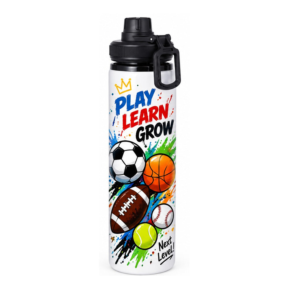 Kids Printed Stainless Steel Sports Water Bottle with Carry Handle Cap - 600ml