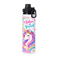 Kids Printed Stainless Steel Sports Water Bottle with Carry Handle Cap - 600ml