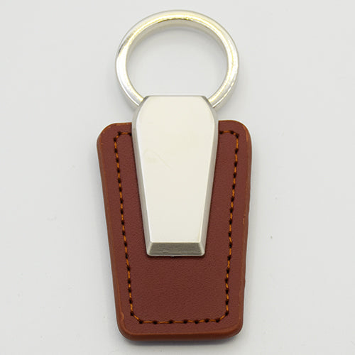 Brown Leather + Metal Keychain