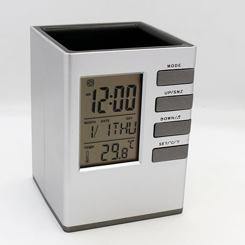 Time Clock Computer Stand Digital Table Clock with Pen Holder | Desk Organizer Clock