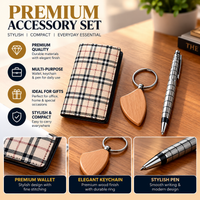 Desk Set with Wooden Keychain , Card Holder and Silver Pen