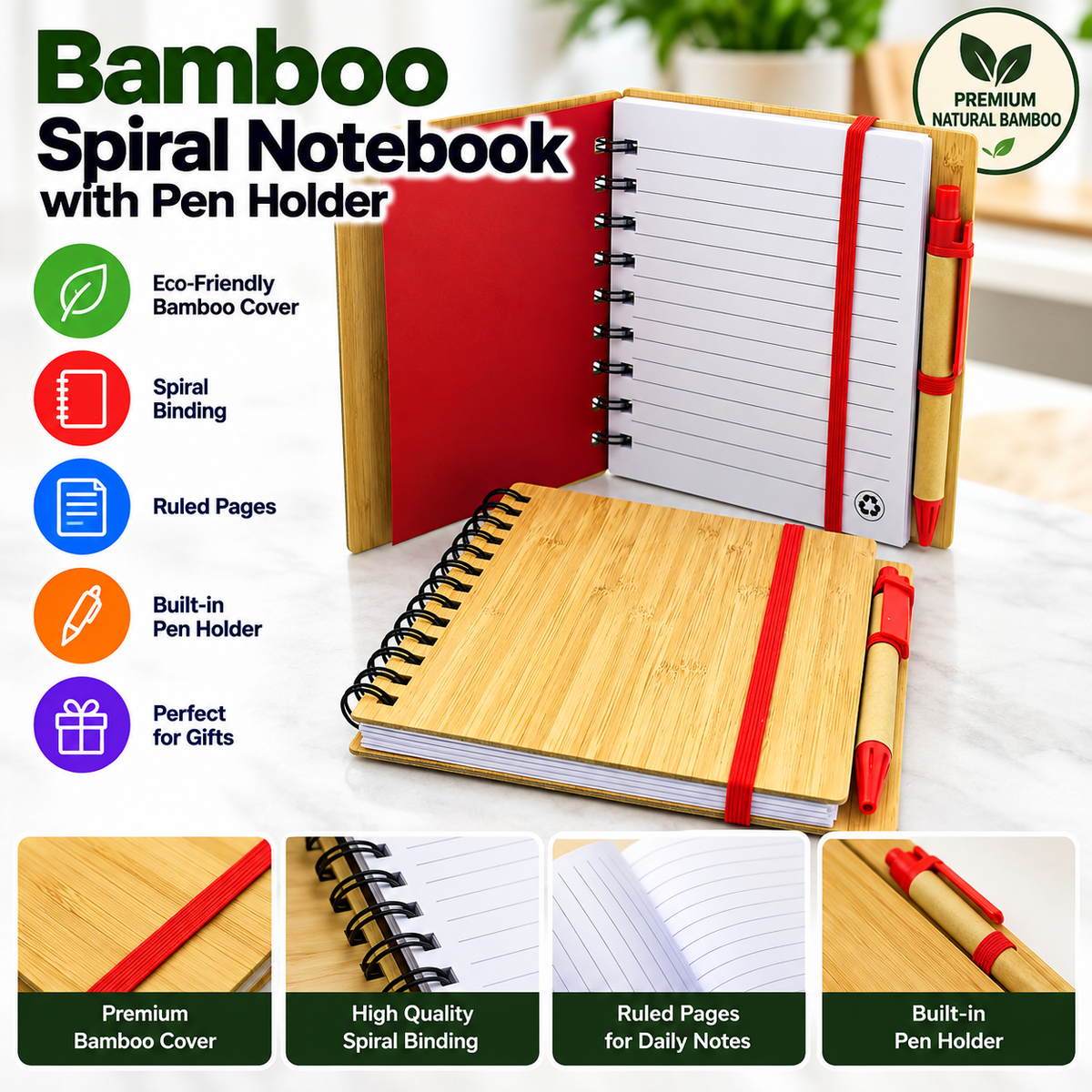 CBD-013 RED Wooden Dairy + Pen