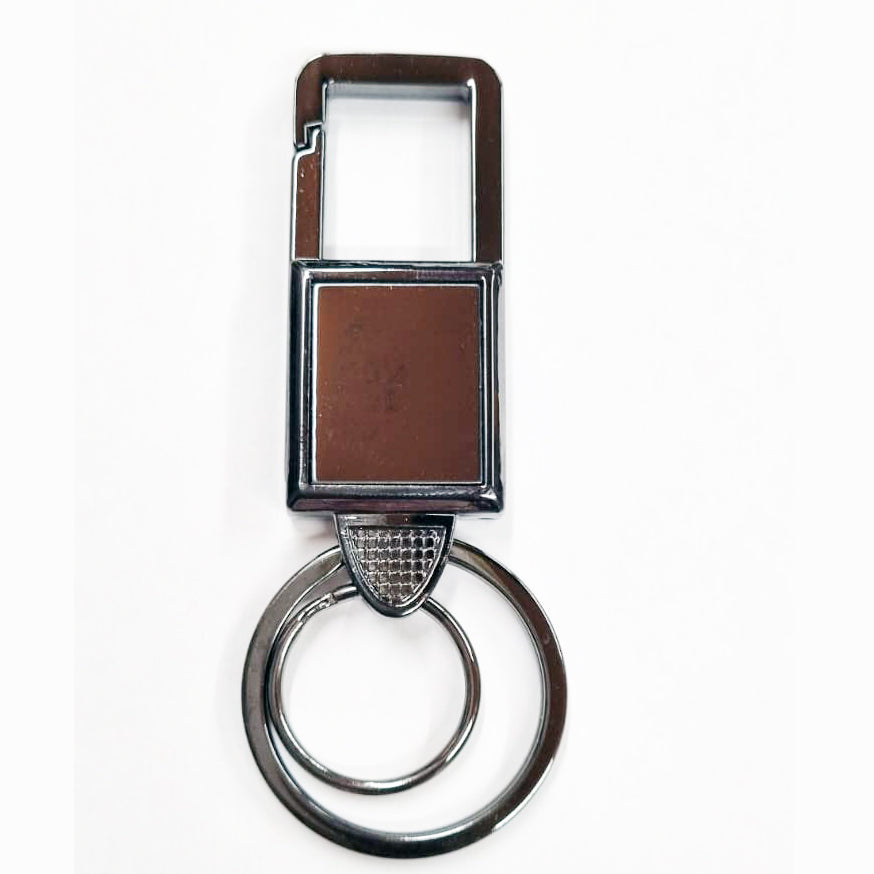 Square Metal + Leather Keyring