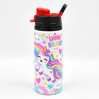Kids Printed Stainless Steel Water Bottle with Straw Lid - 500ml