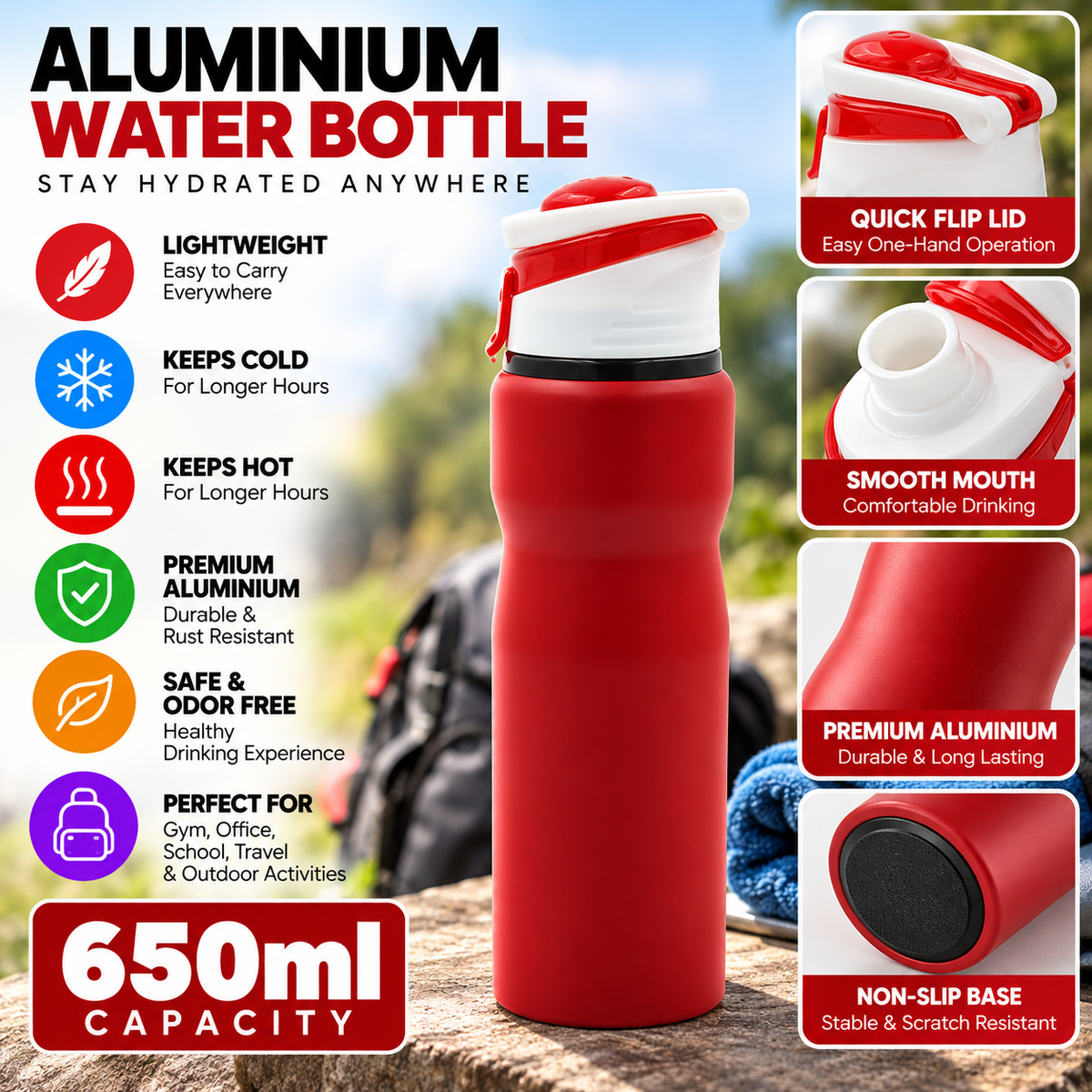 Red Aluminum Sports Bottle