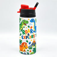 Kids Printed Stainless Steel Water Bottle with Straw Lid - 500ml
