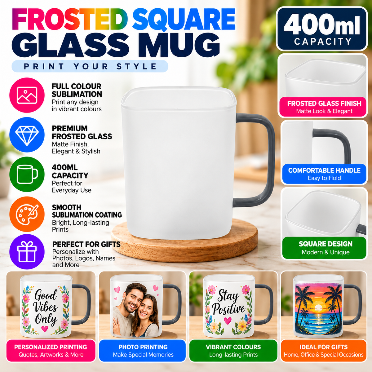 FSM - Grey Sublimation Frosted Square Glass Mug