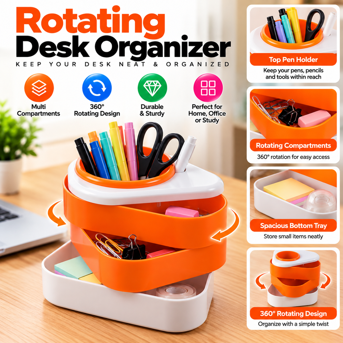 6913- Triangular multicompartment Pen holder