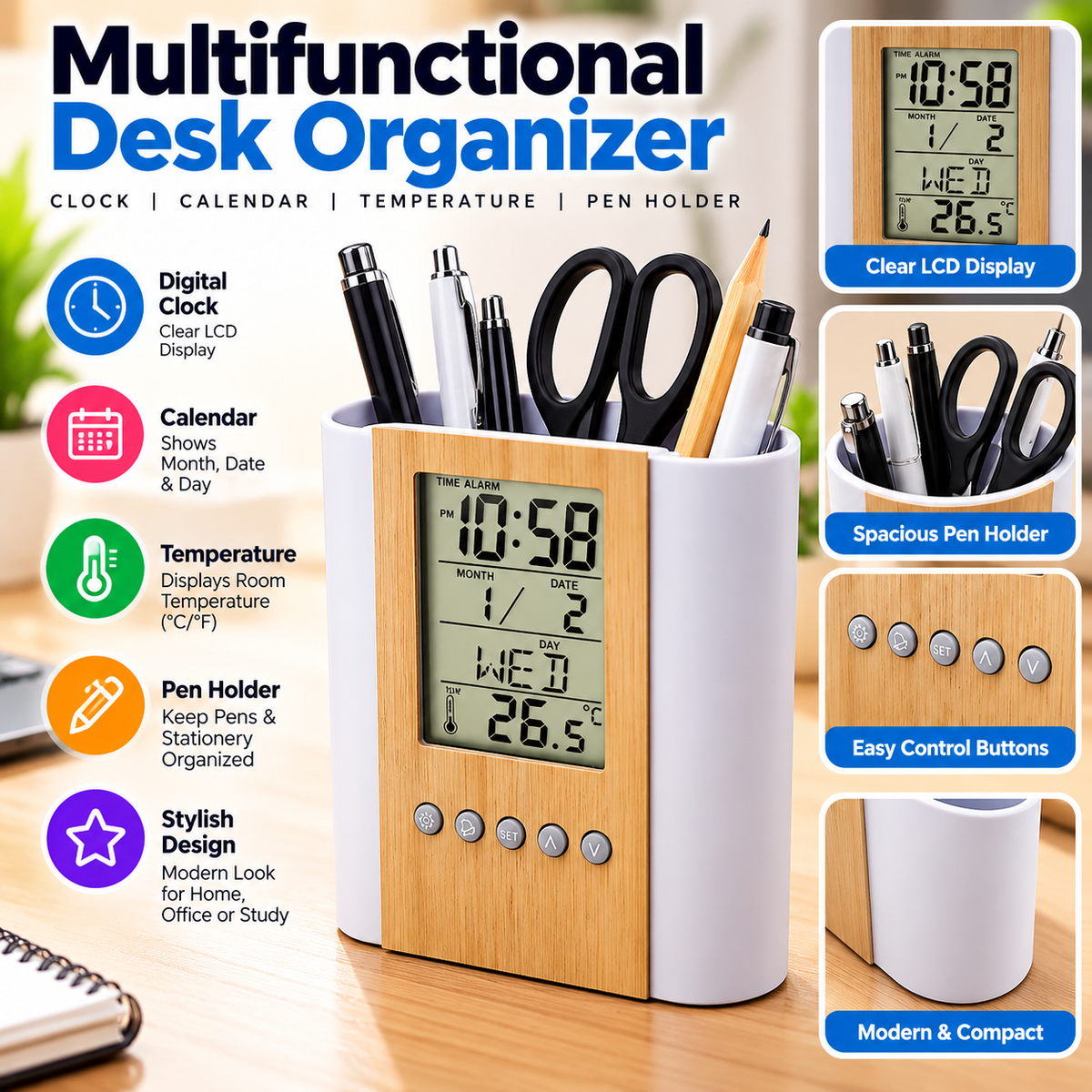Table Clock + Pen Holder
