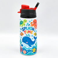 Kids Printed Stainless Steel Water Bottle with Straw Lid - 500ml