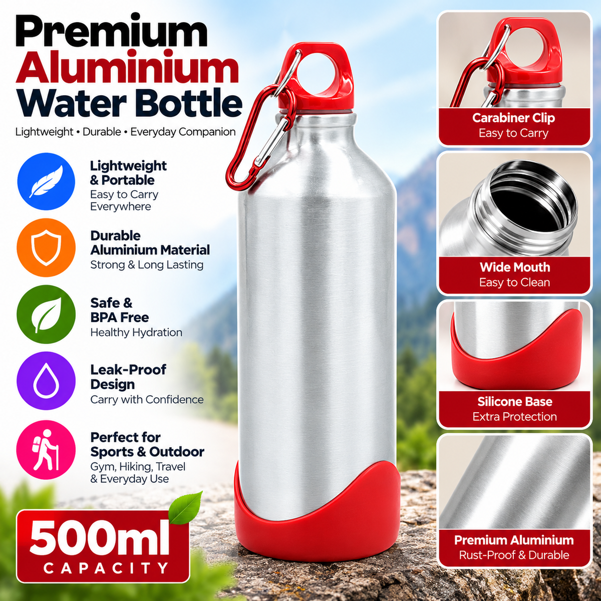 Silver Aluminum Sports Bottle