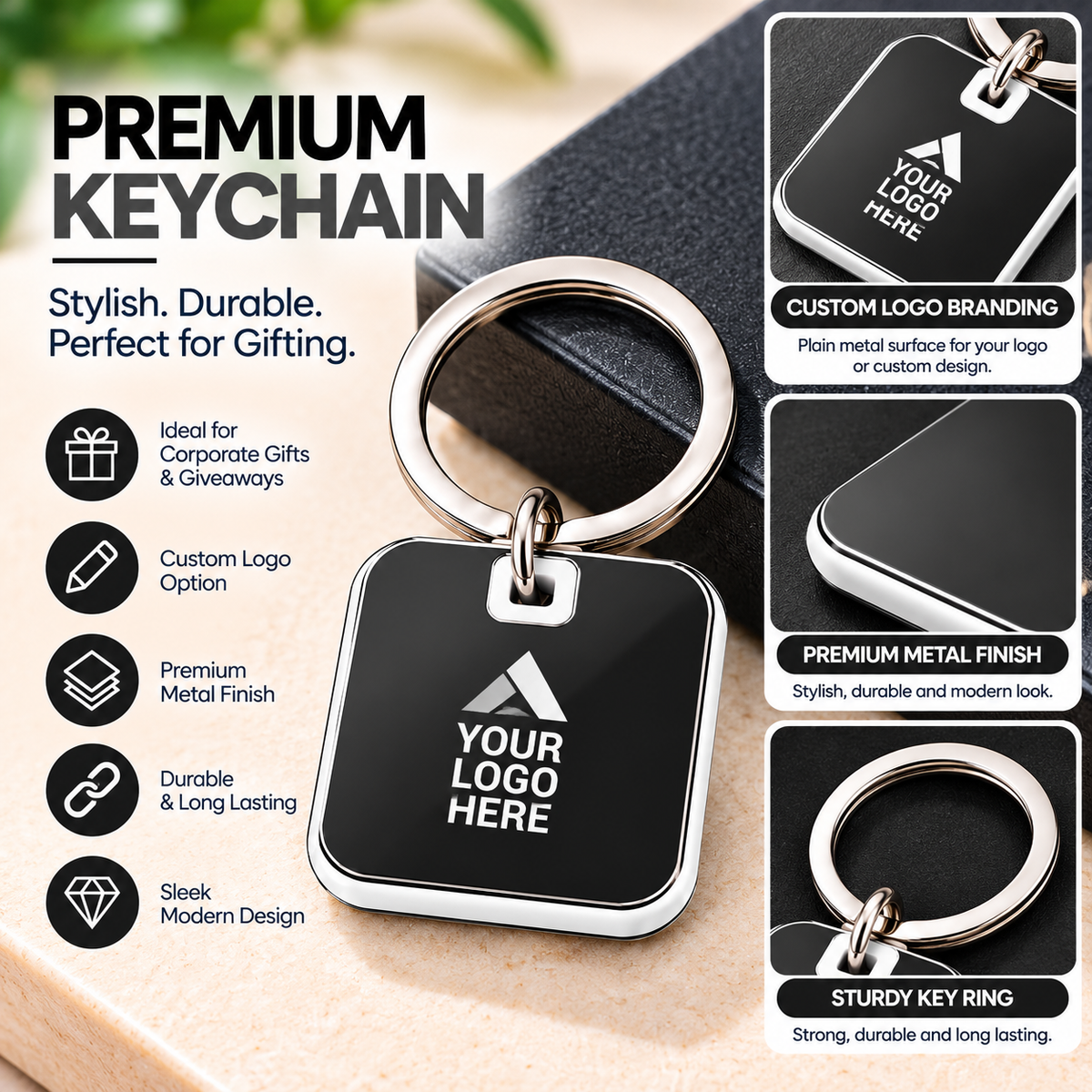 Personalized Black Metal Keychain