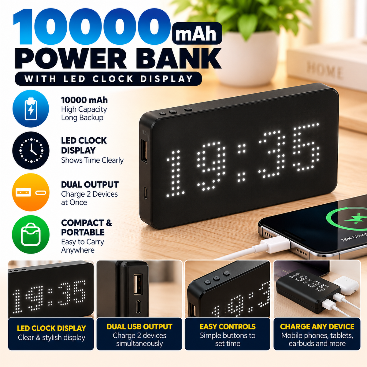 Power Bank with Clock Display
