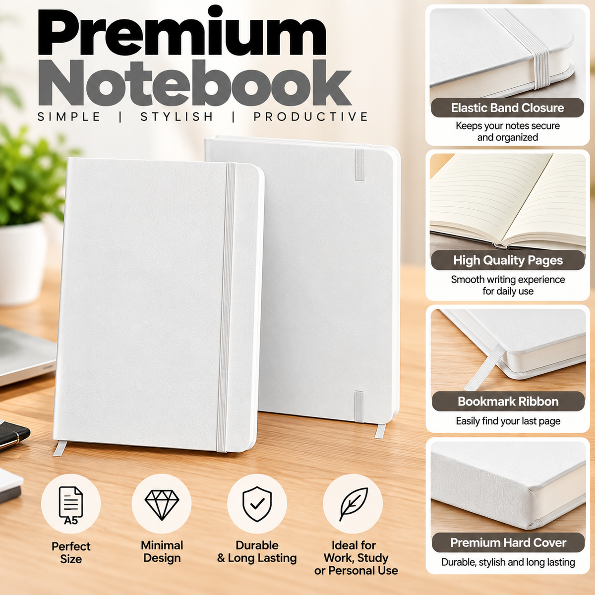 NoteBook Dairy - WHITE-A5