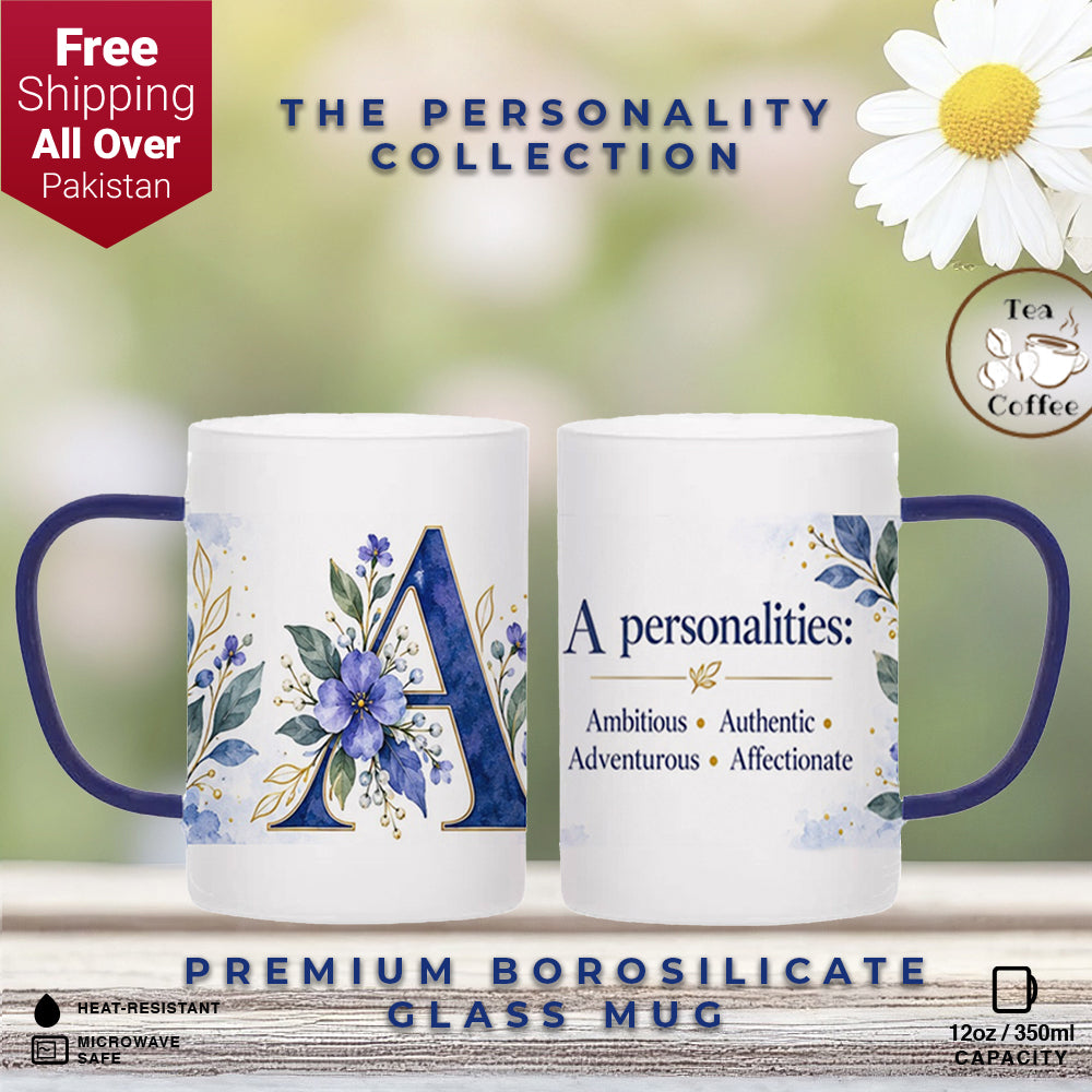 Custom Letter A Floral Initial Frosted Glass Mug with Gift Box