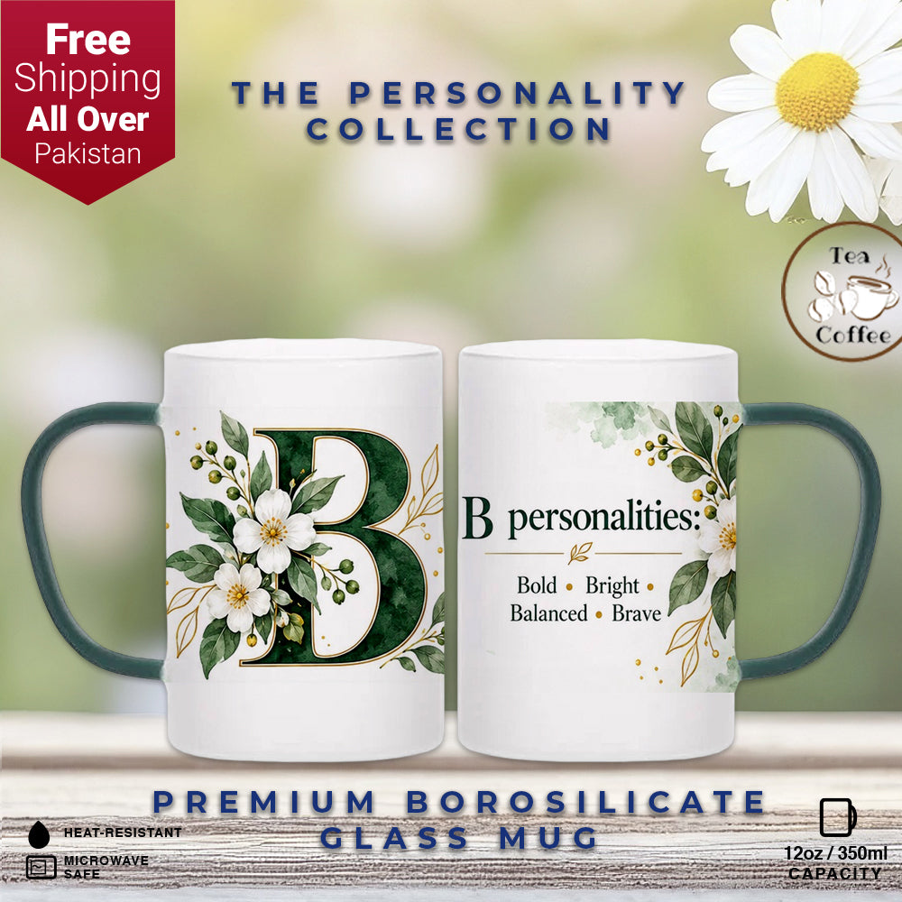 Custom Letter B Floral Initial Frosted Glass Mug with Gift Box