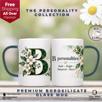 Custom Letter B Floral Initial Frosted Glass Mug with Gift Box