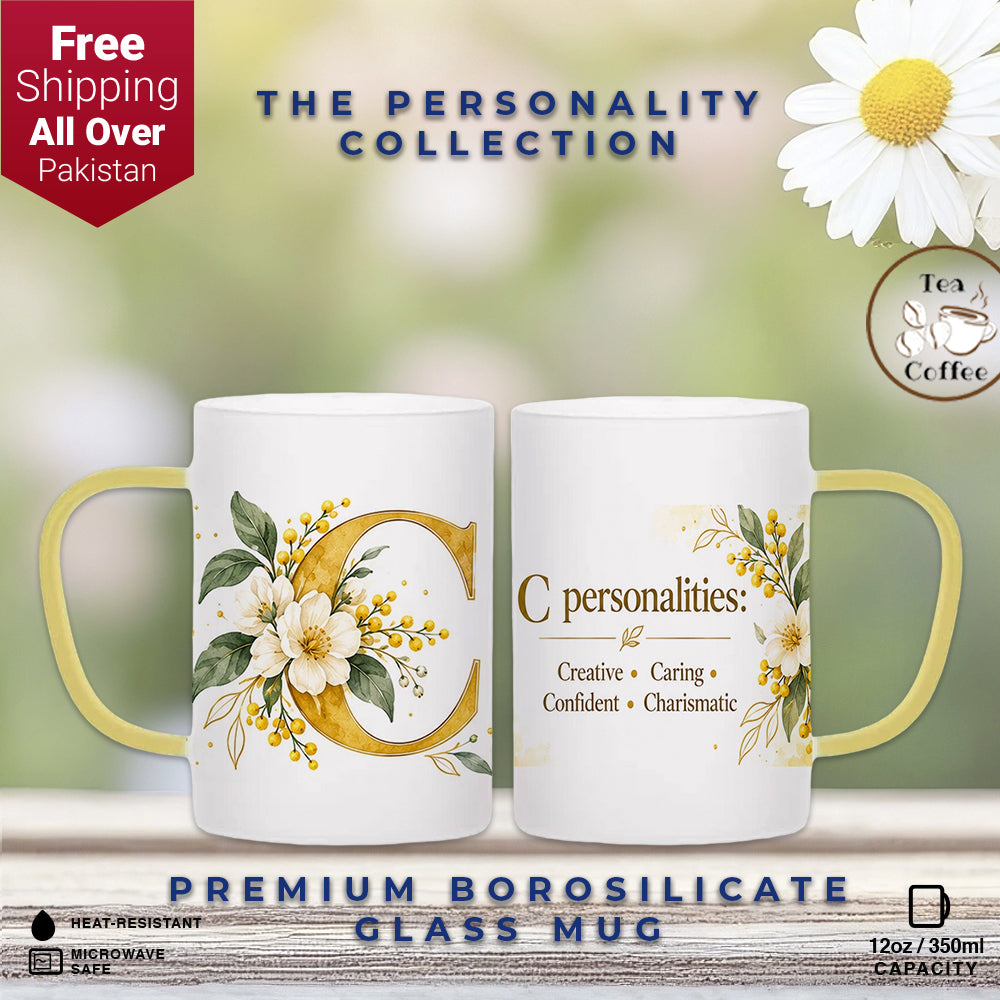 Custom Letter C Floral Initial Frosted Glass Mug with Gift Box