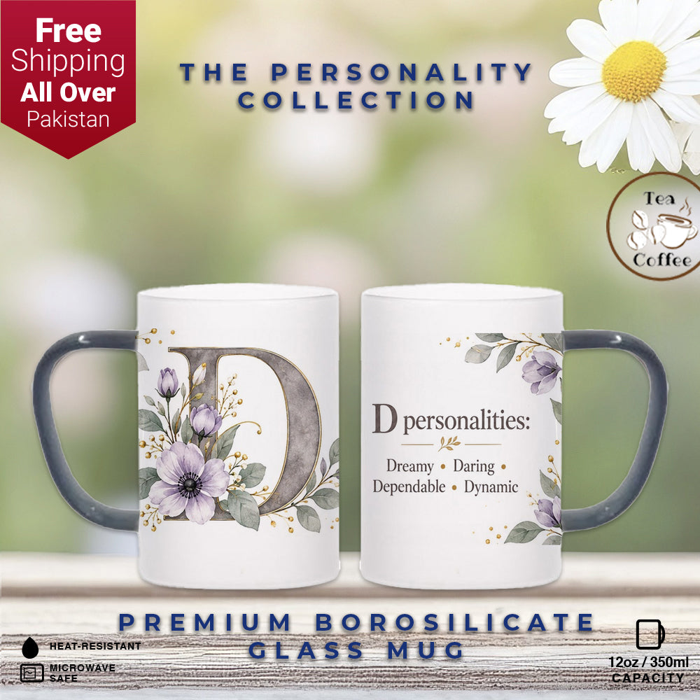 Custom Letter D Floral Initial Frosted Glass Mug with Gift Box