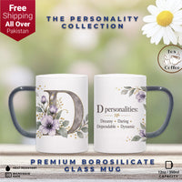 Custom Letter D Floral Initial Frosted Glass Mug with Gift Box