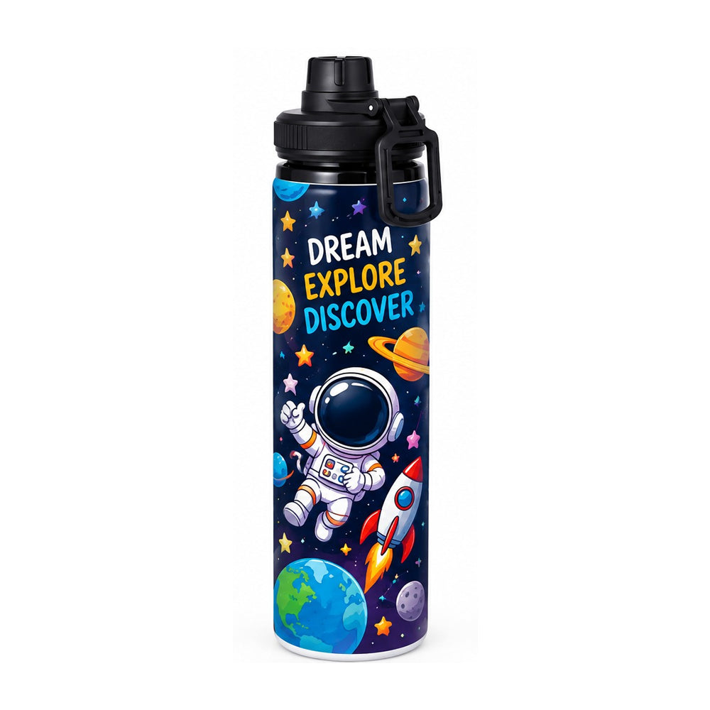 Kids Printed Stainless Steel Sports Water Bottle with Carry Handle Cap - 600ml