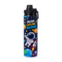 Kids Printed Stainless Steel Sports Water Bottle with Carry Handle Cap - 600ml