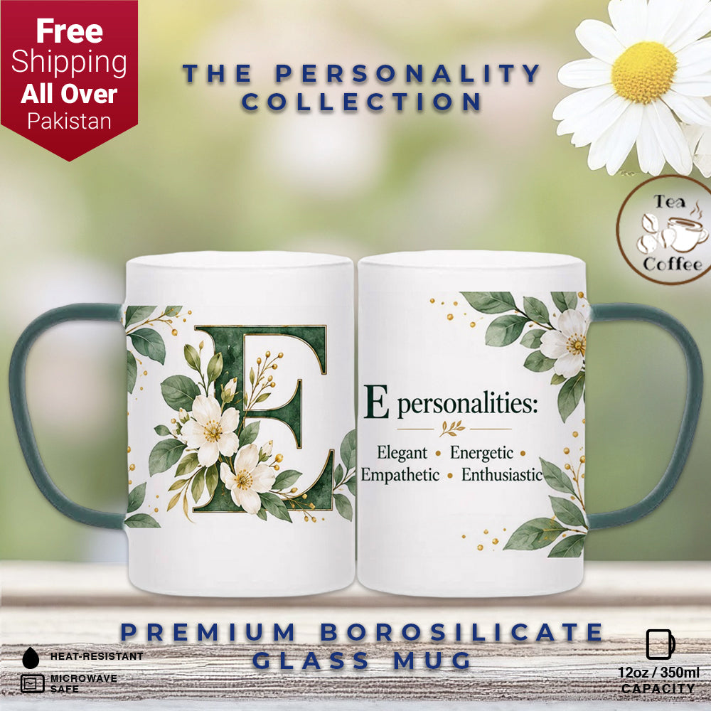 Custom Letter E Floral Initial Frosted Glass Mug with Gift Box
