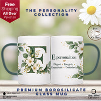 Custom Letter E Floral Initial Frosted Glass Mug with Gift Box