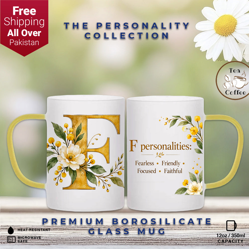 Custom Letter F Floral Initial Frosted Glass Mug with Gift Box