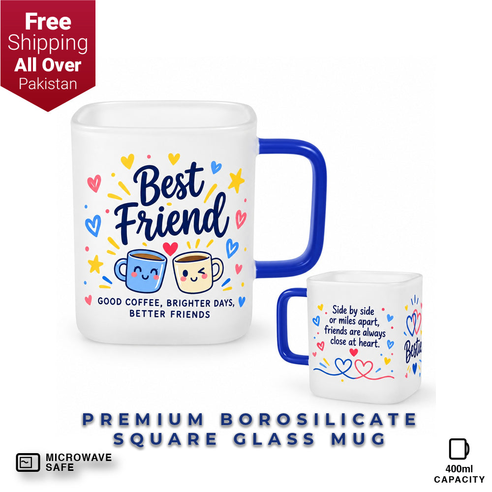 Best Friend Premium Borosilicate Square Glass Mug - 400ml