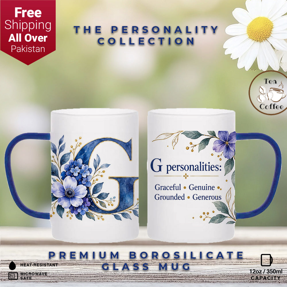 Custom Letter G Floral Initial Frosted Glass Mug with Gift Box
