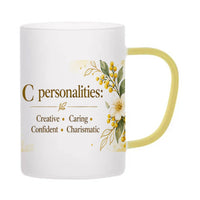 Custom Letter C Floral Initial Frosted Glass Mug with Gift Box