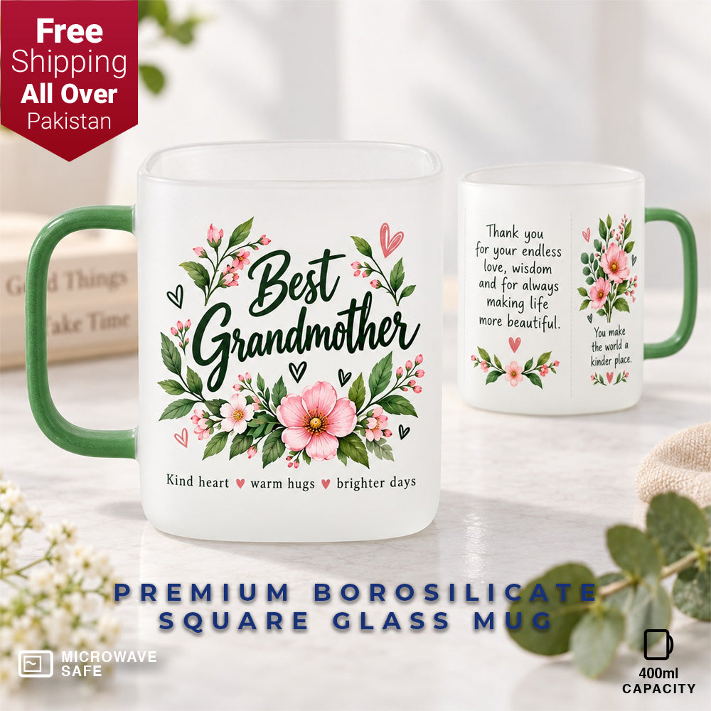Best Grandmother Premium Borosilicate Square Glass Mug - 400ml