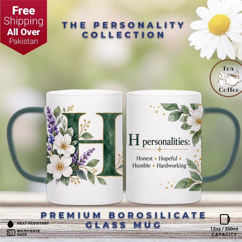 Custom Letter H Floral Initial Frosted Glass Mug with Gift Box
