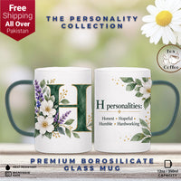 Custom Letter H Floral Initial Frosted Glass Mug with Gift Box