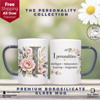 Custom Letter I Floral Initial Frosted Glass Mug with Gift Box