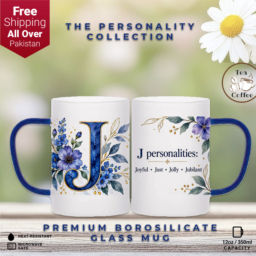 Custom Letter J Floral Initial Frosted Glass Mug with Gift Box