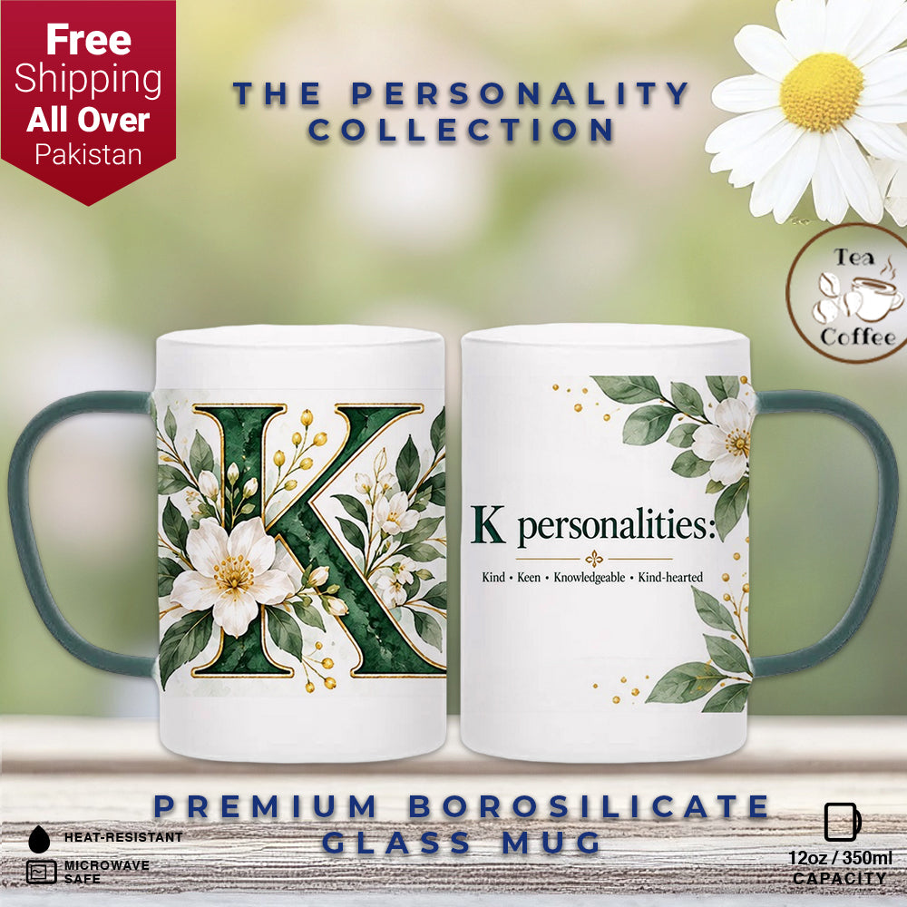 Custom Letter K Floral Initial Frosted Glass Mug with Gift Box