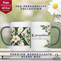 Custom Letter K Floral Initial Frosted Glass Mug with Gift Box
