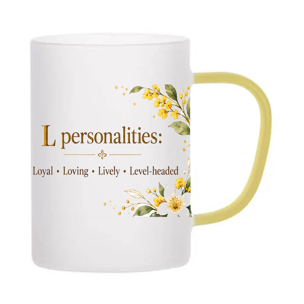 Custom Letter L Floral Initial Frosted Glass Mug with Gift Box