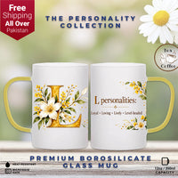 Custom Letter L Floral Initial Frosted Glass Mug with Gift Box
