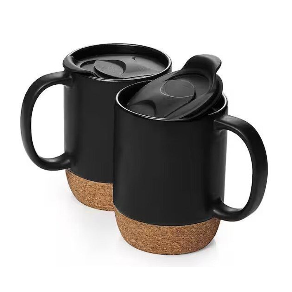 Matt Black Ceramic Coffee Mug with Lid