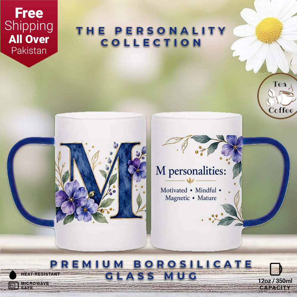 Custom Letter M Floral Initial Frosted Glass Mug with Gift Box